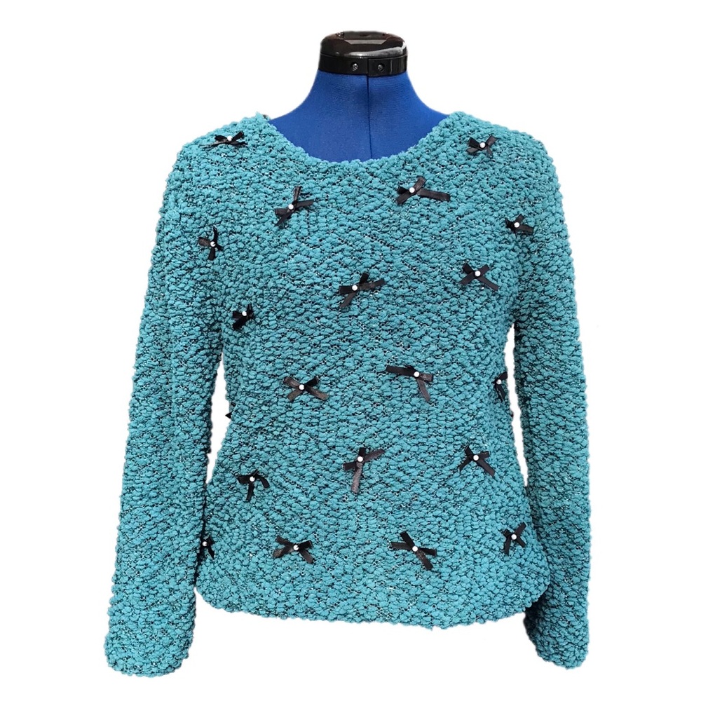 Lauren Conrad Teal Chunky Knit Bow Sweater